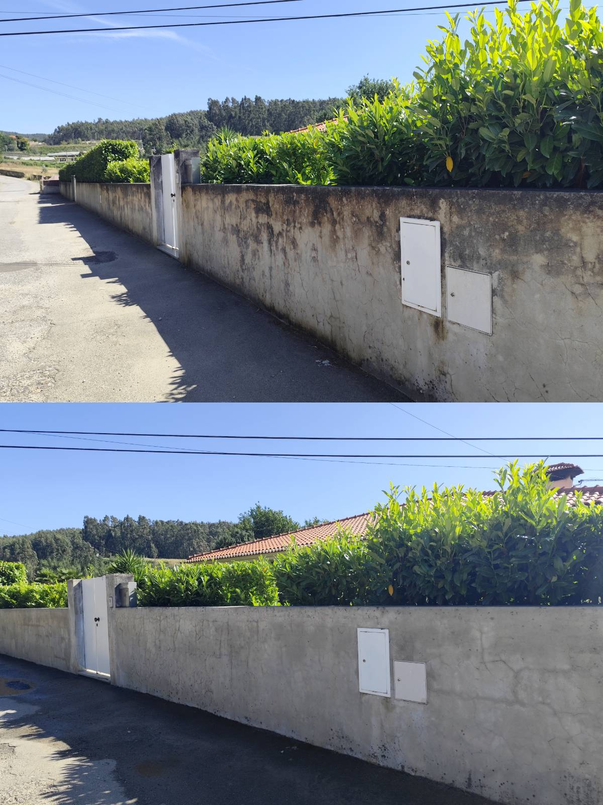 Muro antes e depois da limpeza LuMa